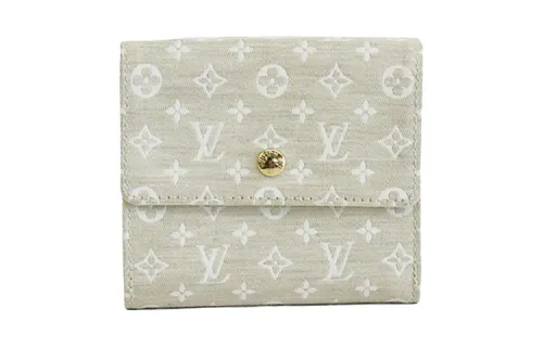 LOUIS VUITTON Canvas With Leather Wallet Mini Women's Light Beige