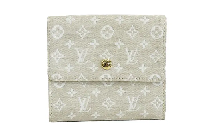 LOUIS VUITTON Canvas With Leather Wallet Mini Women's Light Beige