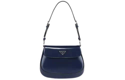 PRADA Cleo Adjustable Strap Shiny Cow Leather Shoulder Bag, Crossbody Bag Women's Baltic Sea Dark Blue
