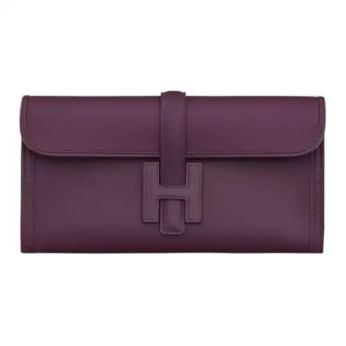 HERMES Jige Elan Swift Calfskin Clutch Women's Dark Purple & Fuchsia