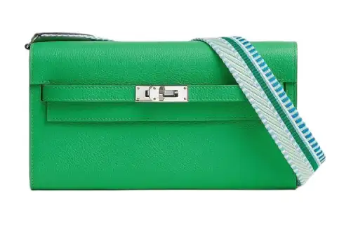 HERMES Kelly To Go Silver Tone Buckle Evercolor Leather Crossbody Wallet Regular Women's