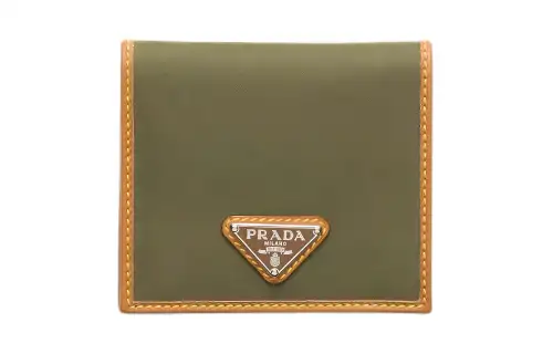PRADA Recycled Nylon Wallet Men's Army Green & Caramel
