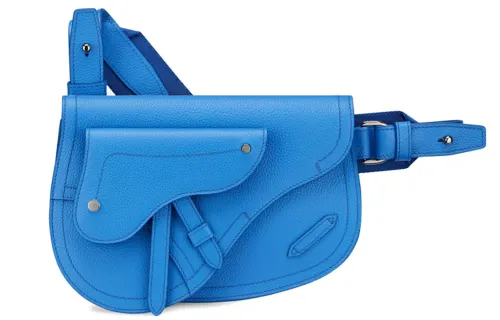 DIOR Cow Leather Grain Saddle Bag, Sling Bag, Shoulder Bag, Crossbody Bag Mini Men's Blue