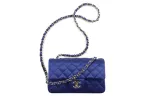 CHANEL Classic Flap CF Silk Shoulder Bag, Crossbody Bag Mini Women's Dark Blue