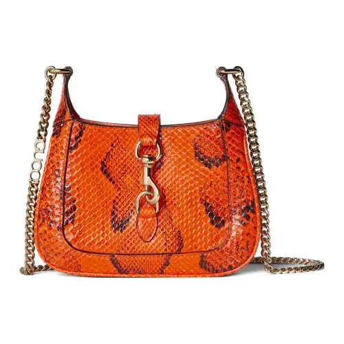 GUCCI Python Skin Leather Crossbody Bag, Shoulder Bag Mini Women's Orange