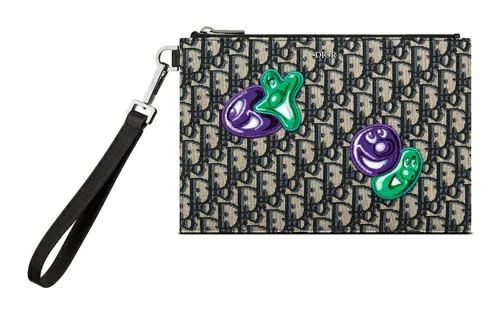 DIOR Kenny Scharf Collaboration Cow Leather Clutch Men's Black Beige