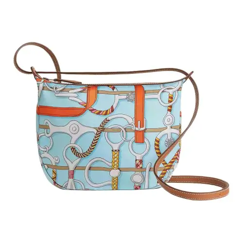 HERMES Sursoie To Go Silky Silk, Swift Calfskin One Shoulder Crossbody Makeup Bag Women's Sky Blue & Orange & Gold