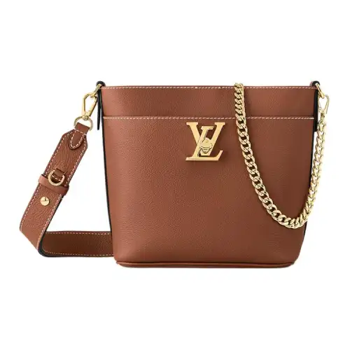LOUIS VUITTON LOCK And WALK Grain Calfskin Bucket Bag, Shoulder Bag, Crossbody Bag Women's Cognac Brown
