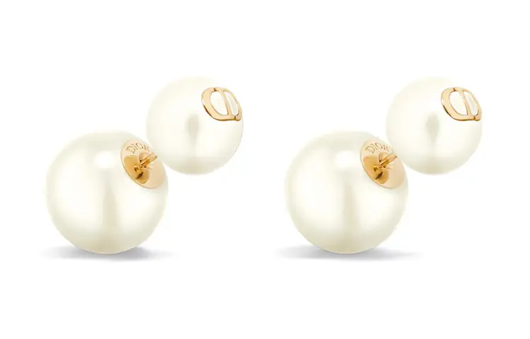 DIOR Metal Stud Earrings Women's White