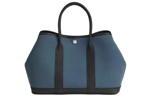 HERMES Garden Party Canvas And Negonda Calfskin Handbag 30 Women's Hurricane Blue/Black