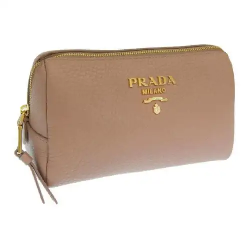 PRADA Leather Clutch Women's Beige Pink