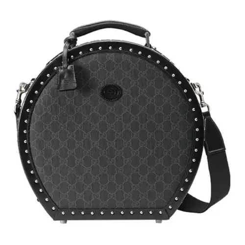 GUCCI Canvas With Leather Portable One Shoulder Crossbody Storage Box Small Men's Black