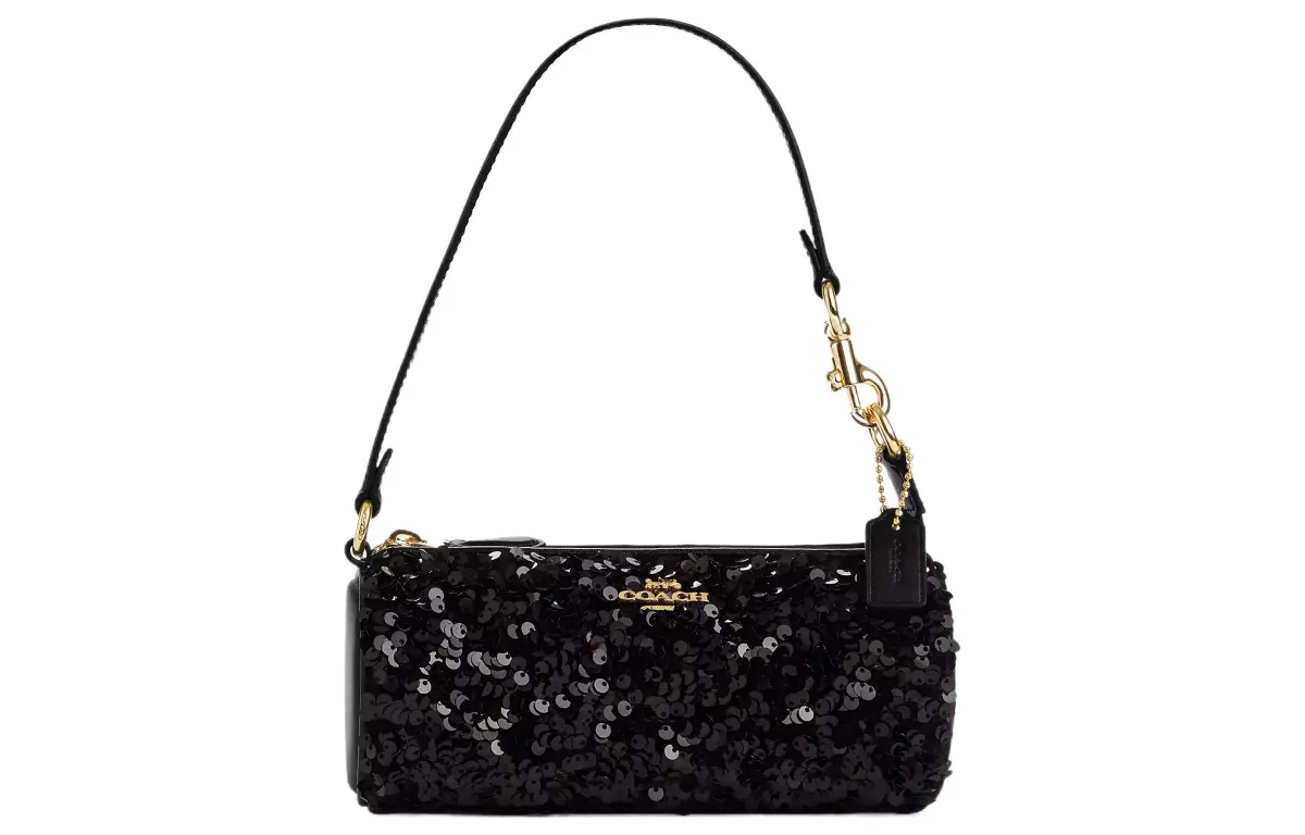 COACH Nolita Sequins With Smooth Leather Baguette Bag, Shoulder Bag, Handbag Small Women's Gold & Black