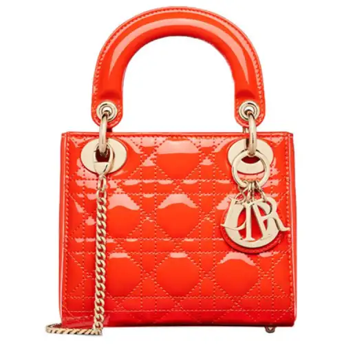 DIOR Lady Dior Cow Leather Handbag, Shoulder Bag, Crossbody Bag, Handbag Mini Women's Bright Orange