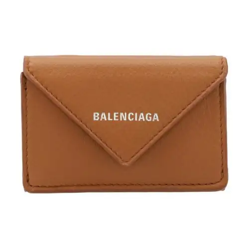 Balenciaga Papier Cow Leather Wallet Mini Women's Earthy Brown