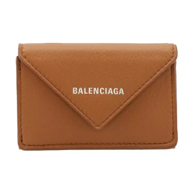 Balenciaga Papier Cow Leather Wallet Mini Women's Earthy Brown