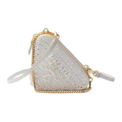 PRADA Woven Fabric One Shoulder Crossbody Clutch Mini Women's White