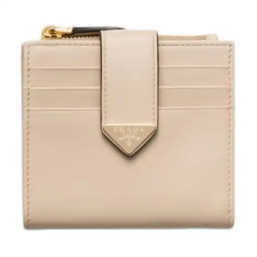 PRADA Leather Wallet Small Women's Beige