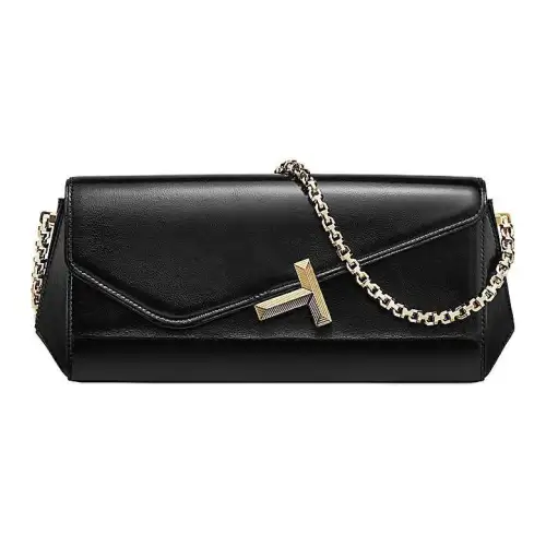 TIFFANY & CO. Tiffany T Shiny Calfskin Clutch Women's Black