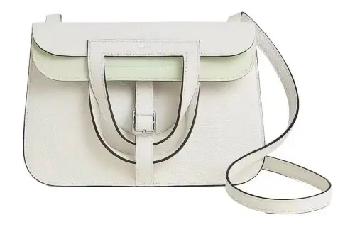 HERMES Halzan Clemence Bullock Leather Horse Hoof Bag, Handbag, Shoulder Bag, Crossbody Bag Women's White Green