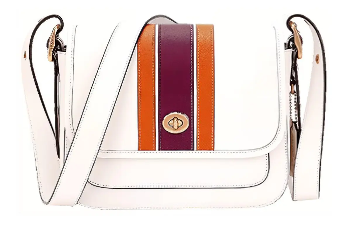 COACH Rambler Leather Messenger Bag, Crossbody Bag, Shoulder Bag Medium Women's Brass & Chalk Multicolor
