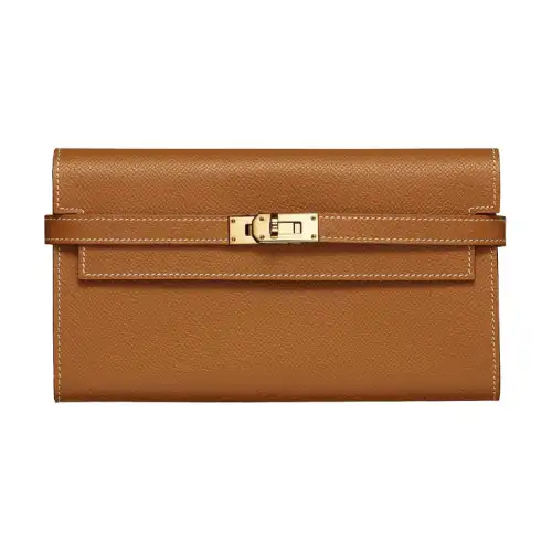 HERMES Epsom Calfskin Wallet Women's 37 Gold Brown