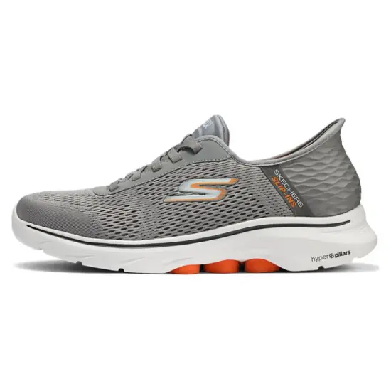 Skechers GO WALK 7 Penetration Technology Wear resistant And Lightweight Low top Casual Shoes Men's Gray Orange