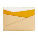 LOEWE Puzzle Cow Leather Card Holder Women's Sunflower Yellow & Soft White & Dark Color