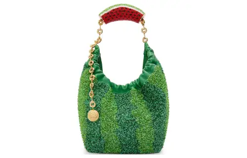 LOEWE Beaded Leather Handbag, Shoulder Bag Women's Green & Red