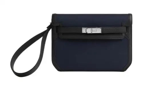 HERMES Kelly Depeches Woolycot Canvassing Togo's Calves. Clutch Men's Marine Blue & Black