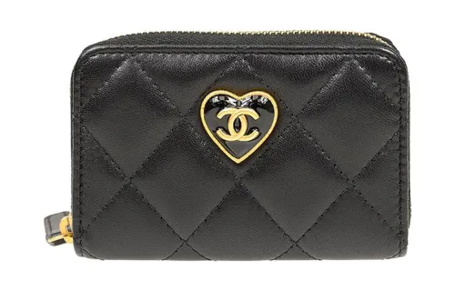 CHANEL Lambskin With Vinyl Leather Coin Purse Women's Black