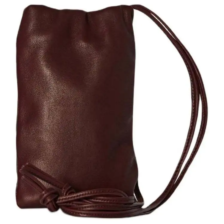 THE ROW Lambskin One Shoulder Crossbody Cell Phone Pouch Women's Burgundy Red