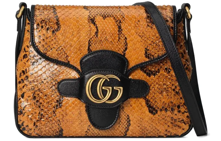 GUCCI Python Skin Messenger Bag, Shoulder Bag, Crossbody Bag Women's Burnt Orange