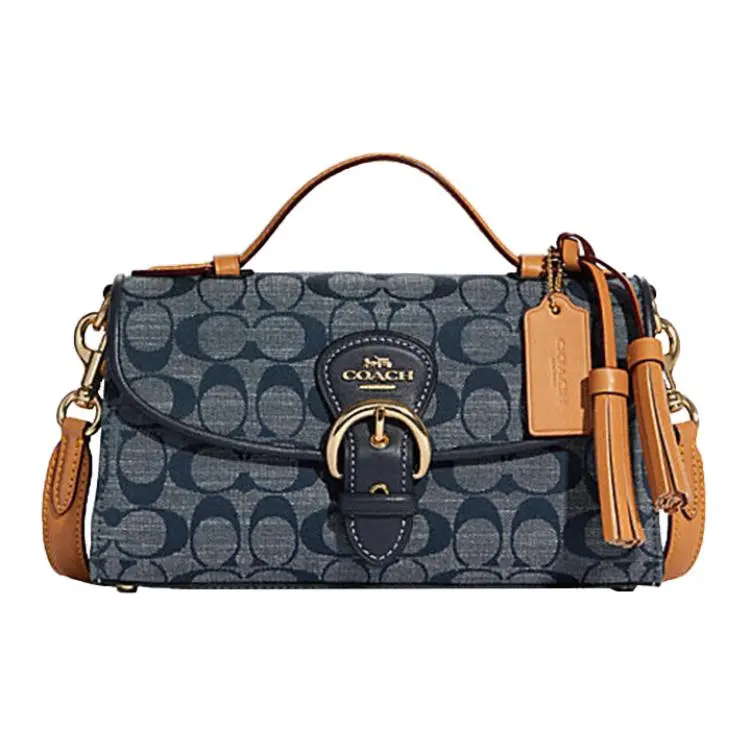 COACH Kleo Chambray Plain Weave Fabric Handbag Medium Women's Denim Blue