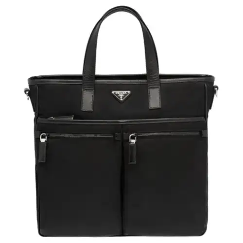 PRADA SaffianoRe Nylon Recycled Nylon With Leather Handbag Men's Black
