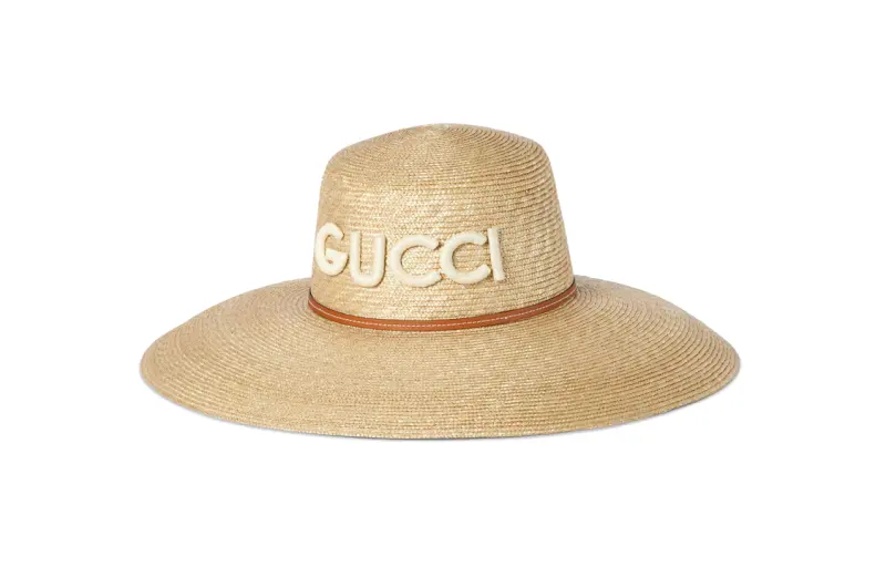 GUCCI Straw Leather Straw Hat Women's Beige