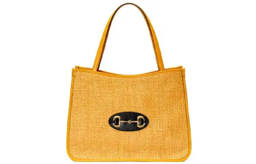 GUCCI Horsebit 1955 Straw Woven With Leather One Shoulder Handbag Women's Yellow