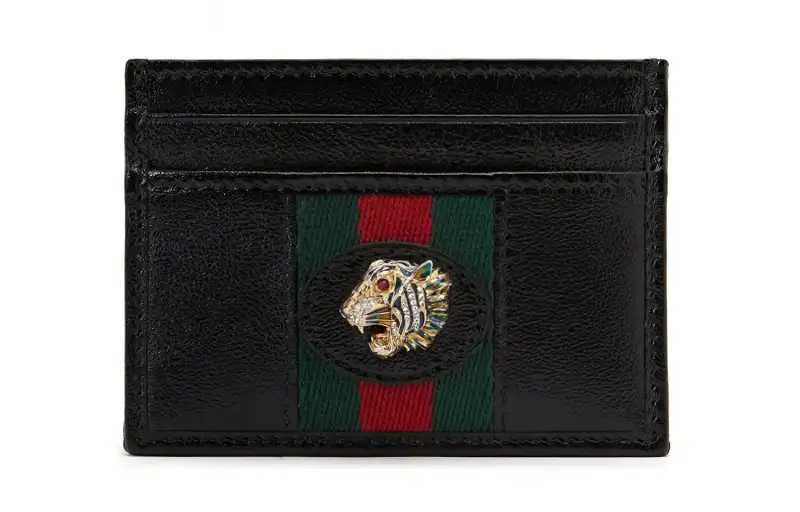 GUCCI Rajah Leather Card Holder Card Holder Unisex Black