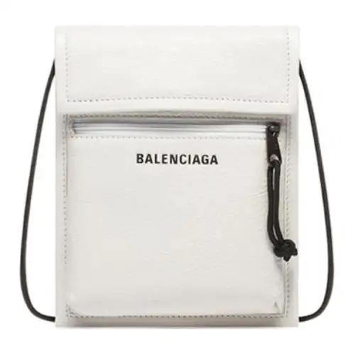 Balenciaga Explorer Lambskin Cell Phone Pouch, Shoulder Bag, Crossbody Bag Small Men's White