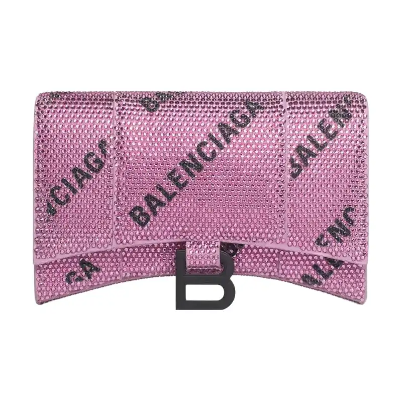 Balenciaga Hourglass Suede Wallet Women's Pink/Black