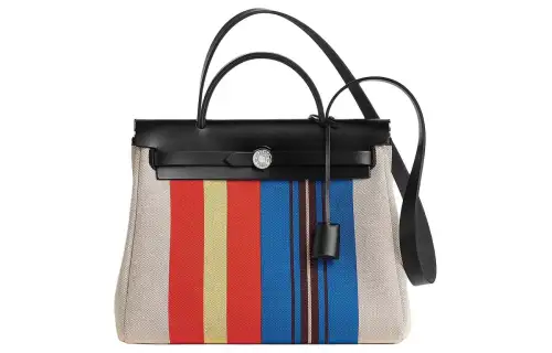 HERMES Herbag Zip H Plume Canvas And Hunter Leather Finish Tote Bag, Shopping Bag, Handbag Women's
