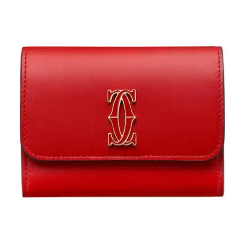 CARTIER Calfskin Wallet Women's Cherry Red