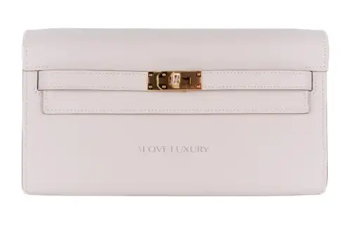 HERMES Kelly To Go Gold tone Lock Epsom Leather Crossbody Wallet Regular Women's M4 Gris Pale Cream Gray