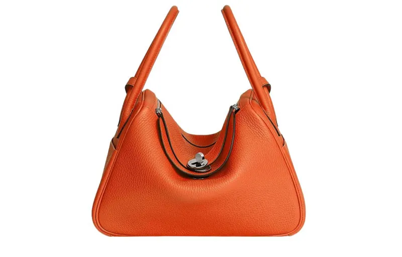 HERMES Lindy Taurillon Clemence Cow Leather Handbag 26 Women's 0X Aluminum Cinnabar Orange