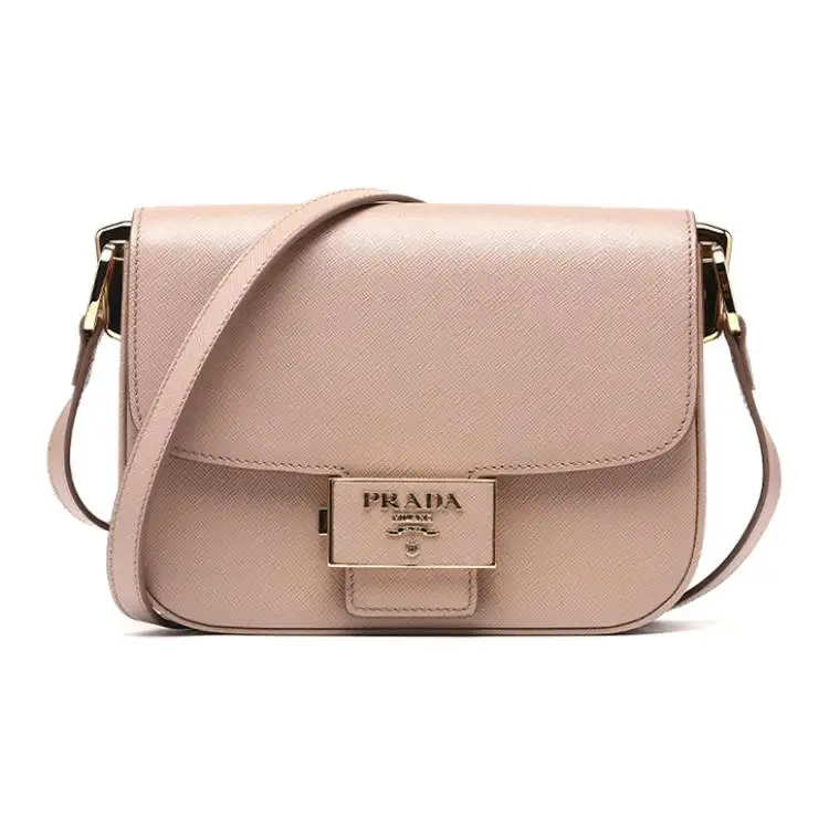 PRADA Saffiano Genuine Leather Crossbody Bag, Shoulder Bag Women's Nude