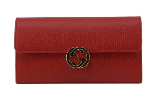 GUCCI Leather Wallet Women's Red