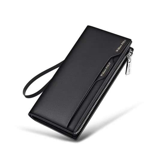 WilliamPOLO Cow Leather Long Wallet Clutch Genuine Leather Regular Men's Black/Coffee