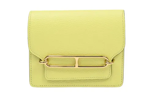 HERMES Roulis Goatskin Pig Nose Clutch Fanny Pack Wallet Women's R9 Jaune Bourgeon Yellow