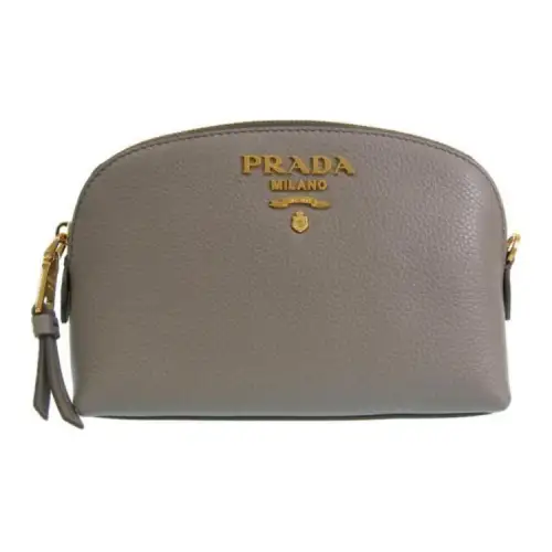 PRADA Leather Clutch Small Unisex Clay