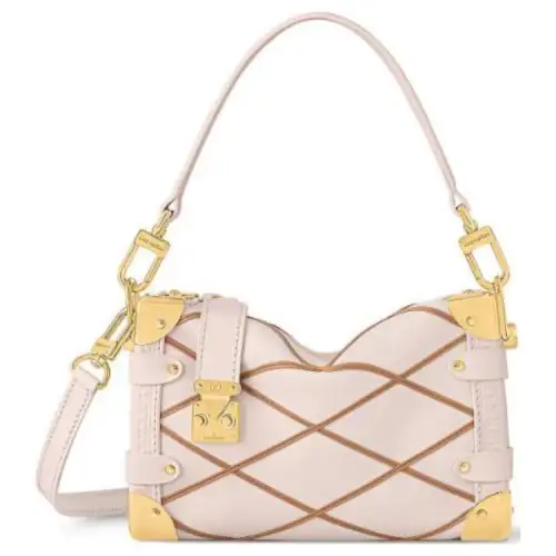 LOUIS VUITTON Trunk Leather Soft Box Shoulder Bag, Crossbody Bag, Handbag Small Women's Beige